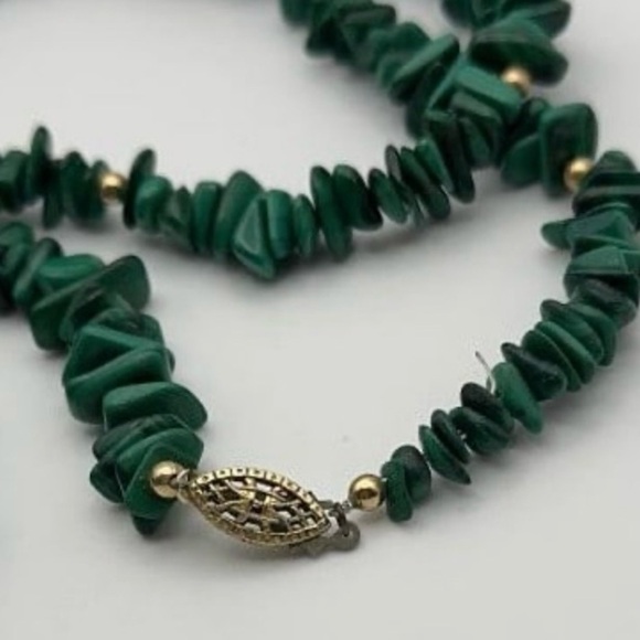 Malachite Nugget Strand Necklace (28”) & Earrings Set - Picture 2 of 5
